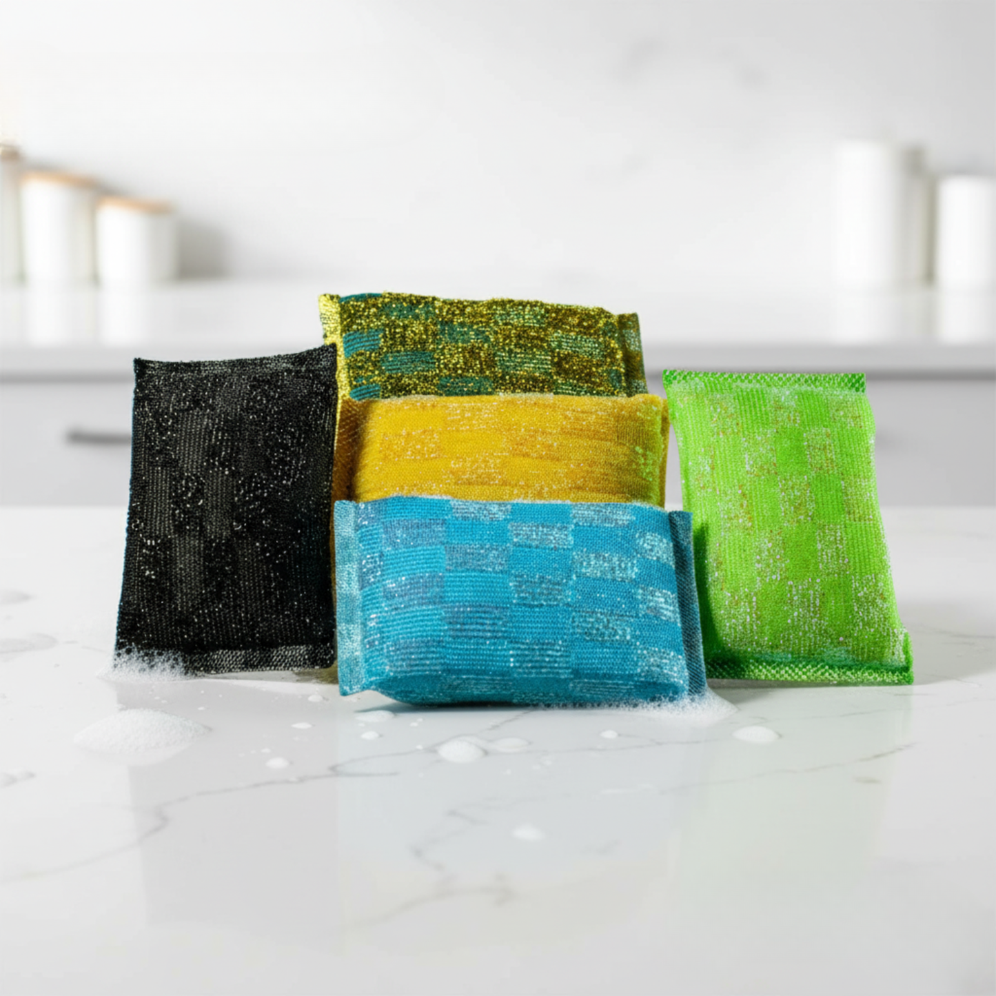 5-Pack Premium Multi-Color Squezzee Sponges – Heavy-Duty, Non-Scratch Cleaning Pads (Black, Silver, Green, Blue & Yellow)