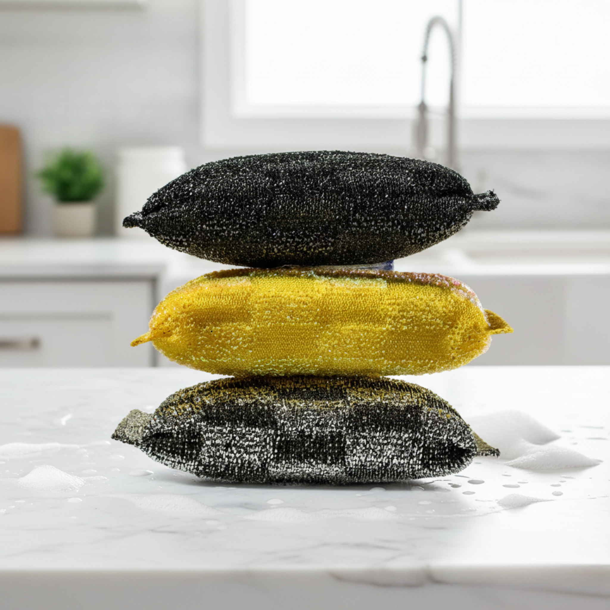 3-Pack Heavy-Duty Mesh Squeezzee Sponges – Black, Yellow & Silver – Non-Scratch, Long-Lasting Cleaning Pads